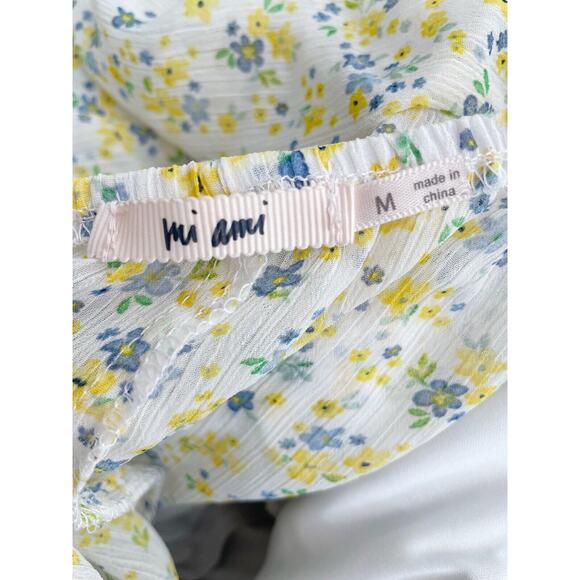 Mi Ami Dress Medium Yellow Chiffon Sheer Floral Ruffle Mini Cottage Bloused - Picture 6 of 6